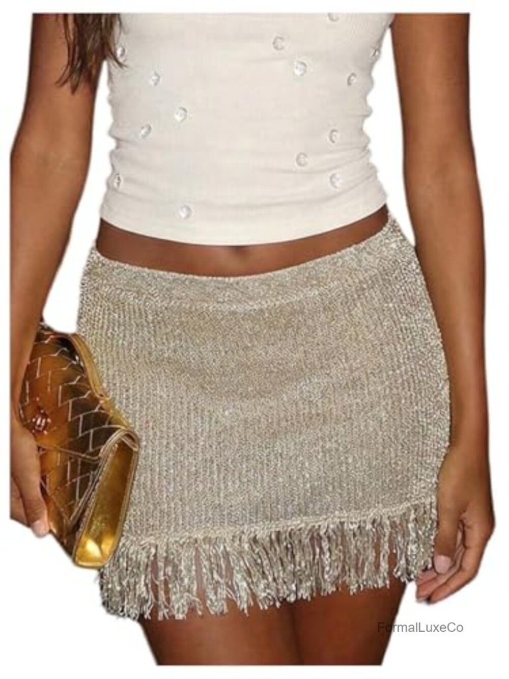 Fringe Mini Skirt Low Rise Knit Crochet Pencil Night Out